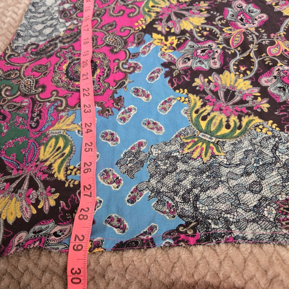 Lucky Brand XS Boho Paisley Floral Cotton Peasant Top Pink Blue - Picture 7 of 13